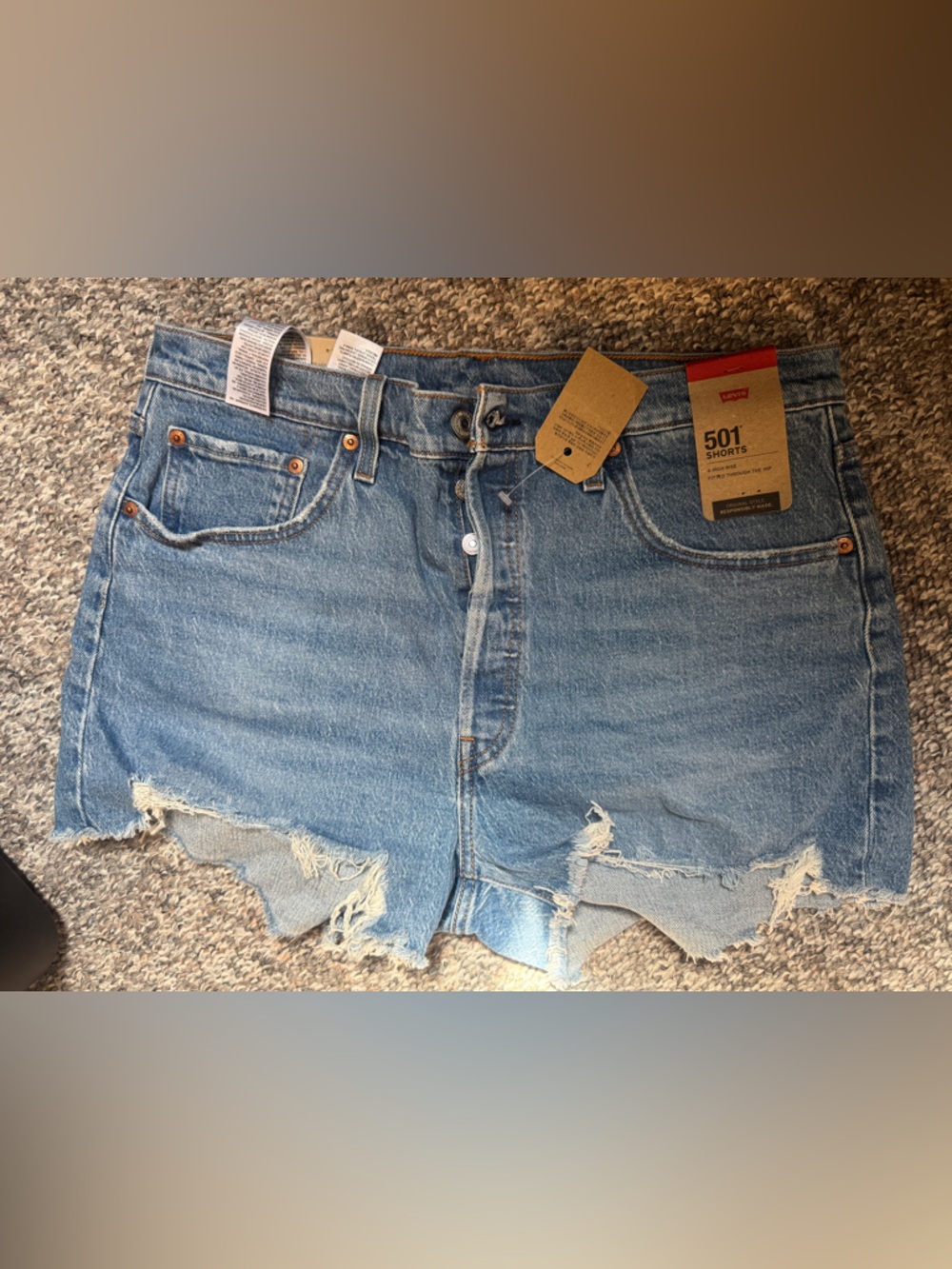 Levis medium Blue Distressed Denim 501 Shorts